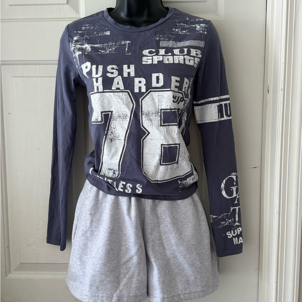 Blue and White Fitted Graphic Long Sleeve Jersey